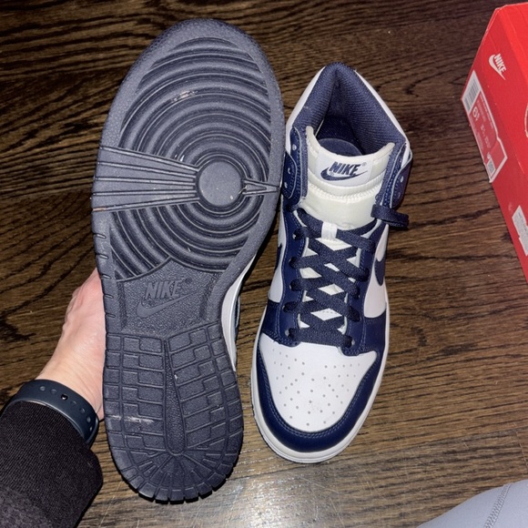Kids Grade School Nike Dunk High white/midnight navy size 6.5 - Picture 9 of 10
